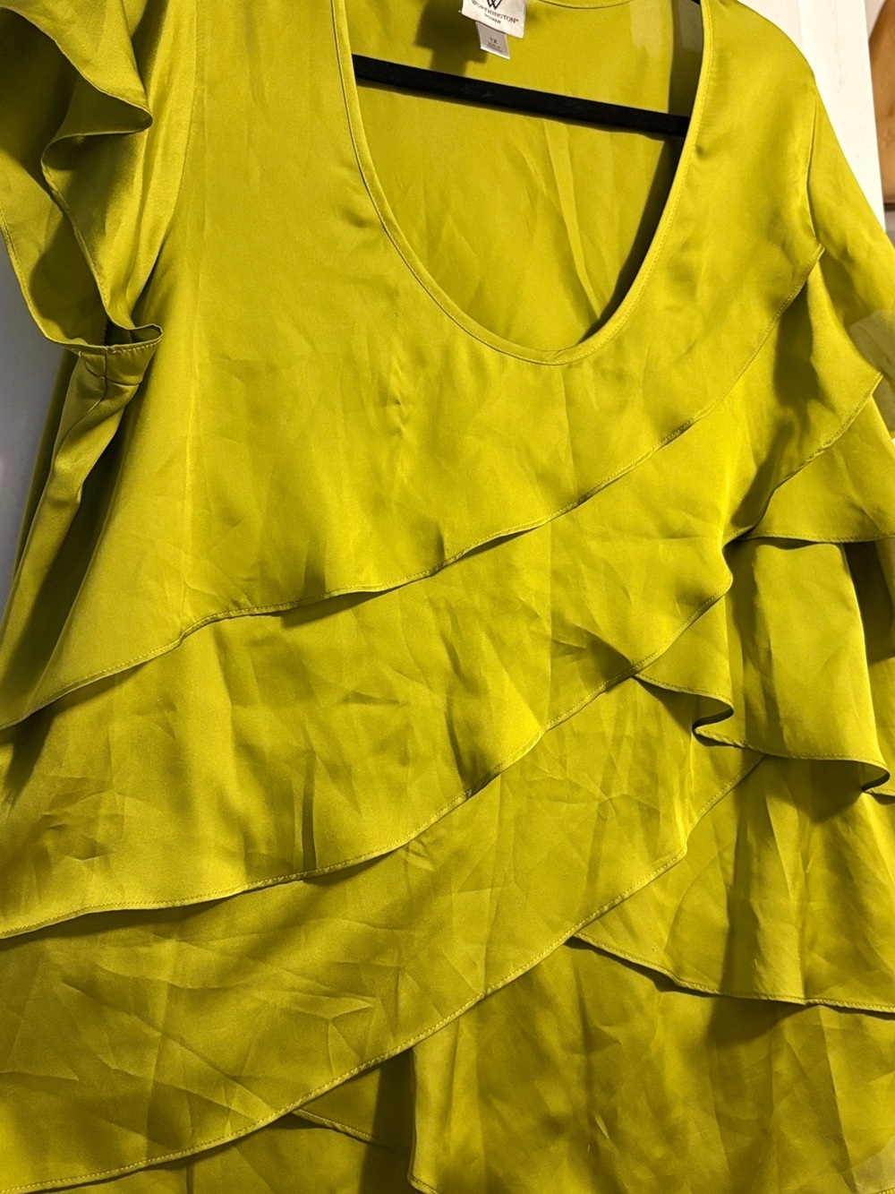 Worthington Lime Green Ruffle-Front Scoop Neck Blouse